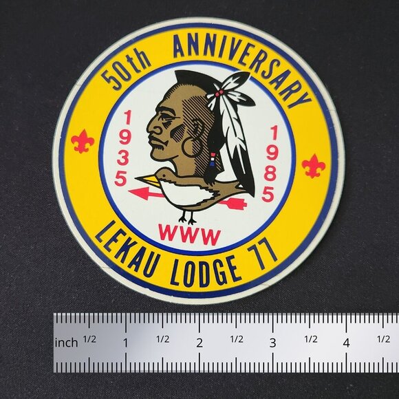 🏕50th Anniversary Lekau Lodge 77 Order of the Arrow 1985 Sticker Boy Scouts BSA - Picture 2 of 3